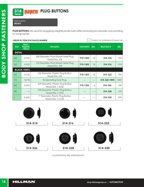 7/8" Plug Button 100 Pc.   314-328