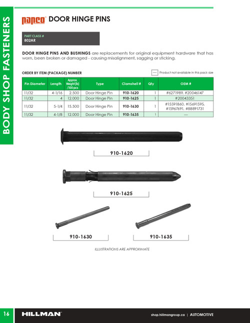 11/32 x 4-3/16" Door Hinge Pin   910-1620