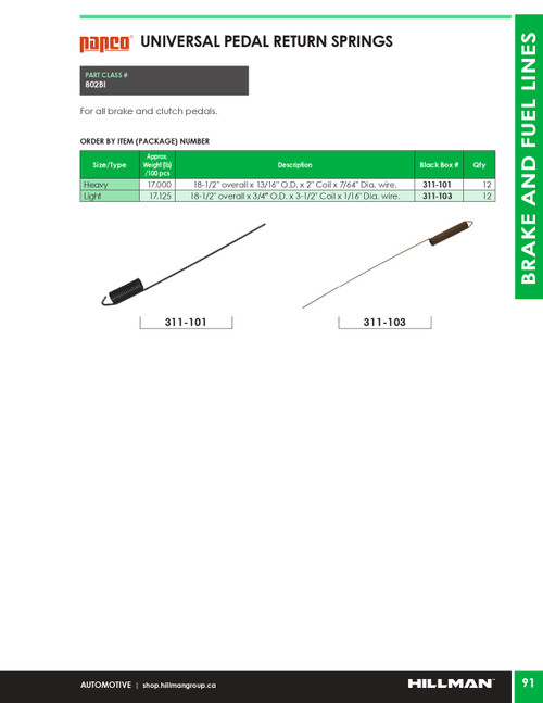 13/16 x 18-1/2" Universal Pedal Return Spring   311-101