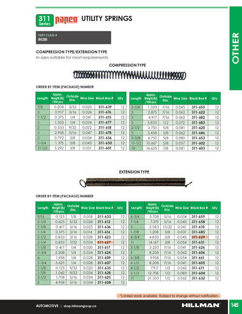 7/16 x 5" Compression Spring 12 Pc.   311-682