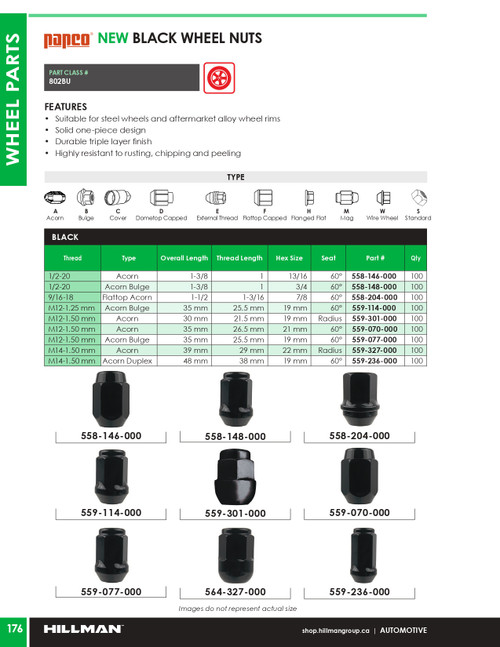 M14-1.5 Black Acorn Duplex Wheel Nut 100 Pc.   559-236-000