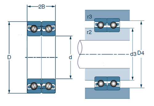 Precision Single Row 17° Angular Contact Ball Bearing - Two Non-Contact Seals - Hybrid Universal Duplex Pair  MLECH7005CVDUJ74S