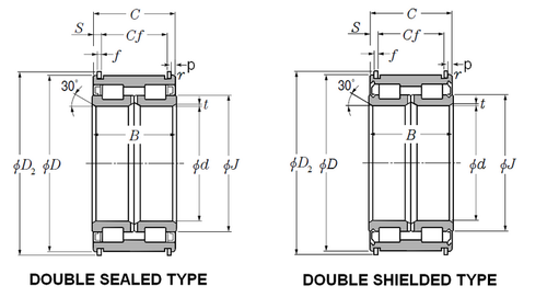 Double Row Cylindrical Roller Bearing - Two Rubber Seals - Snap Rings  SL04-5022LLNR
