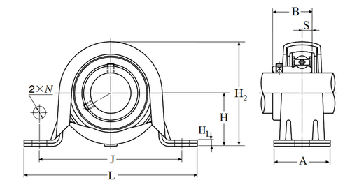 15/16" Stamped Steel Two Bolt Pillow Block w/X-Narrow Set Screw Insert Bearing w/Rubber Ring  ASRPP205-015