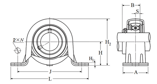 1-3/16" Stamped Steel Two Bolt Pillow Block w/X-Narrow Set Screw Insert Bearing w/Rubber Ring  ASRPP206-103