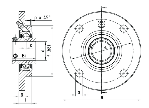 40mm Cast Iron Four Bolt Round Piloted Flange Block w/Wide Set Screw Insert Bearing - Standard Duty  UCFCE208
