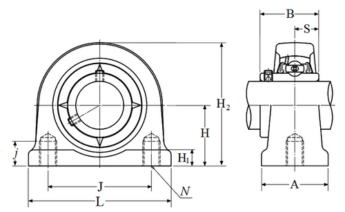1-3/16" Cast Iron Tapped Base Pillow Block w/Wide Set Screw Insert Bearing - Standard  Duty  UCUP206-103D1