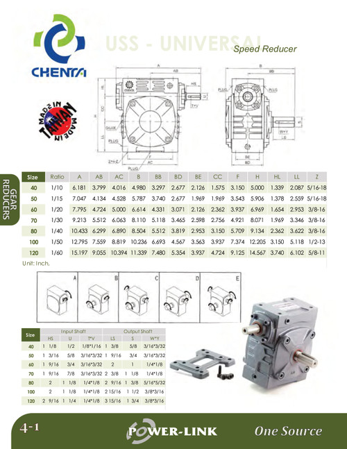 Size 50 @ 10:1 Chenta USS Universal Speed Reducer  USS/CTU 5010