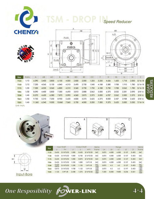 T238 @ 50:1 Chenta TSM C-Flange Drop-In Speed Reducer  TSM/BMU 72450