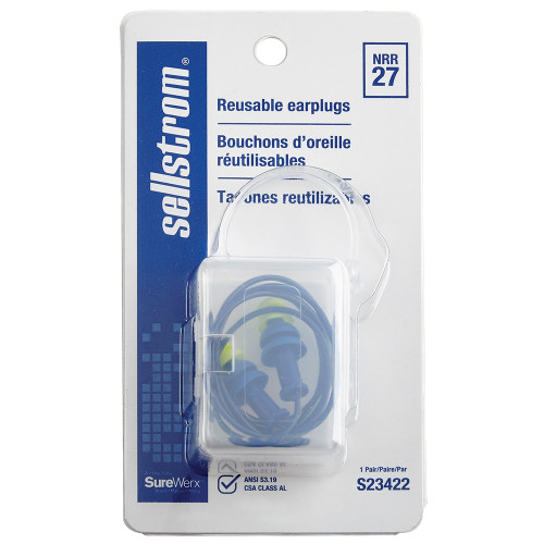 Sellstrom® Reusable Corded Blue/Hi-Viz Green Tapered Ear Plugs - 1 Pack  S23422