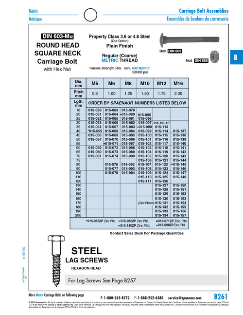 Carriage Bolt W/Hex Nut Din 603/555 M8 X 1.25 X 50Mm 3.6 Or 4.6 Steel Plain Din 603/555/4.6 M8X50   015-086