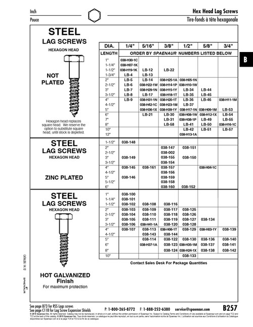 Hex Head Lag Screw 3/8" X 6" Long Steel Zinc Plated   038-160