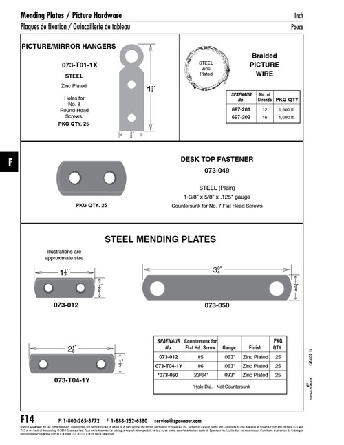 Desk Top Fastenerctsk For #7 Screw 1 3/8" X 5/8" Wide X .125" Ga Steel Plain Finish   073-049