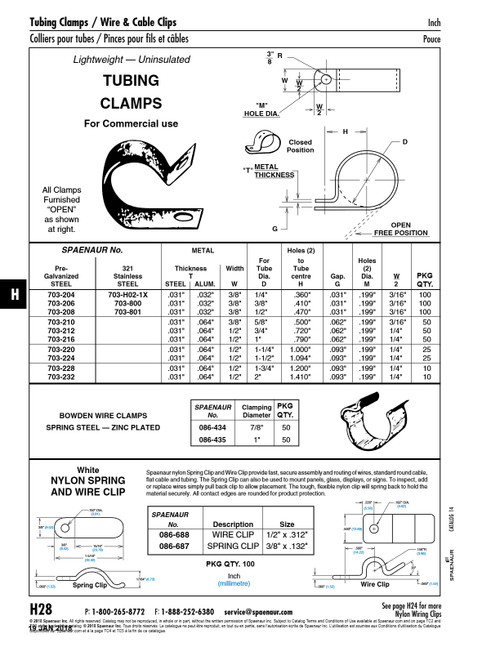 Bowden Wire Clamp 1" Tubing Dia 3/16-7/32" Cable Dia Spring Steel Zinc Plated   086-435