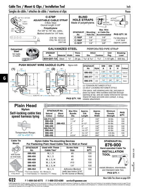 Cable Tie "Intermediate"Plain Head Wire Bundle 1/16"-1 1/4" X 6 1/8" O/A Lgth Strap Natural Nylon   086-438