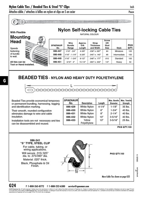 Cable Tie - Miniaturewith Flexible Mounting Head 1/16"-3/4" X 4 3/8" Oal Strap Natural Nylon   086-447