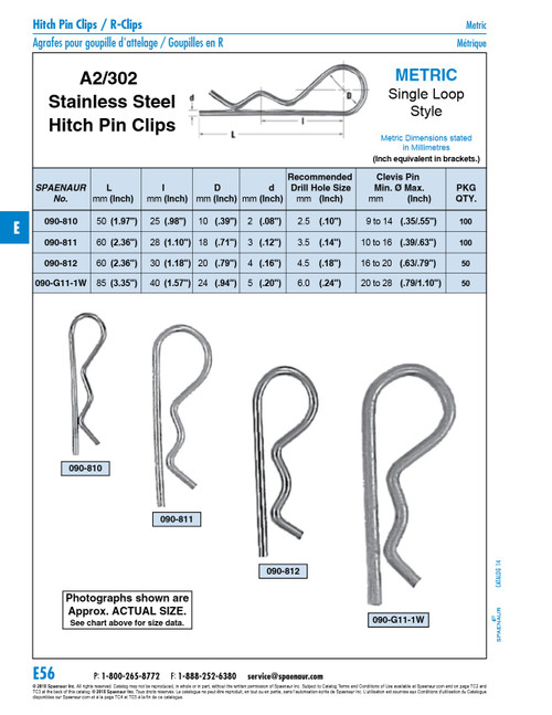 Hitch Pin Clip 4Mm Wire Dia X 60Mm Lgth 301/302 Stainless Steel   090-812