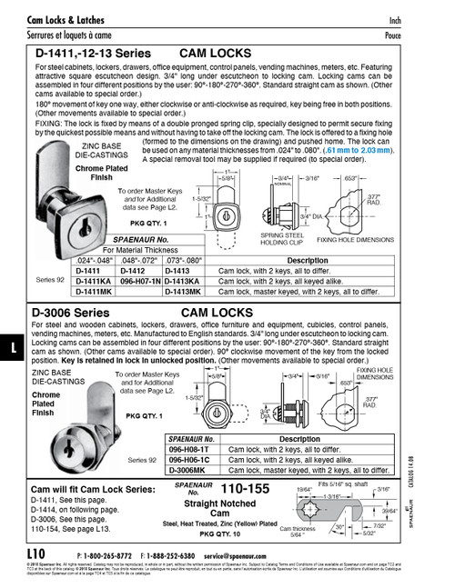 Cam Lock Round Head Nut Fixed Housing 20Mm (3/4") Barrel Lgth  / 2 Keys #92201 Not Ul437 Compliant Bright Chrome Finish   096-H06-1C