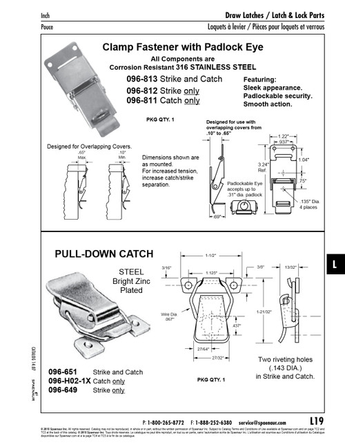 Clamp Catch W/Padlock Eye & Rivet Holes 316 Stainless Steel   096-H15-1A