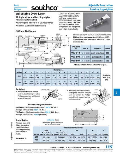 Adjustable Draw Latch 500 Series Steel Zinc Plated Southco #A1-11-502-10   097-235