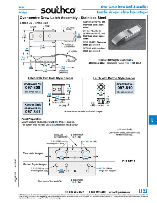 Two Hole Style Keeper For Over-Center Draw Latch Med Spring 304 Stainless Steel Passivated   097-841