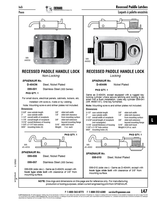 Paddle Handle Recessed Lock With Hook Type Slide Bolt Steel Nickel Plated   099-010