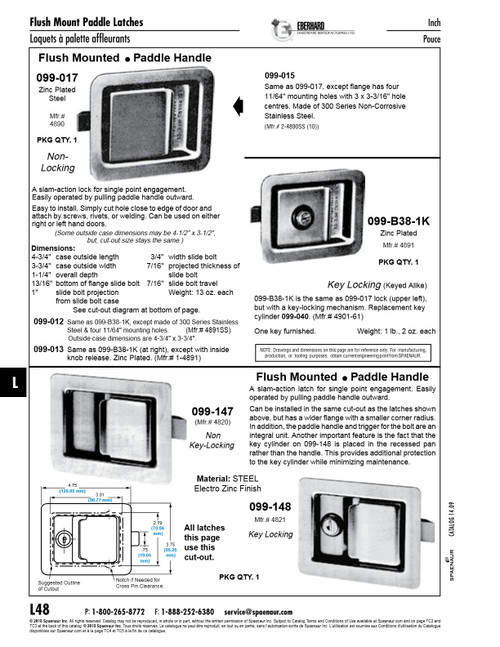 Paddle Handle Recessed Door Lock Non-Locking 4 Mounting Holes 300 Series Stainless Steel   099-015