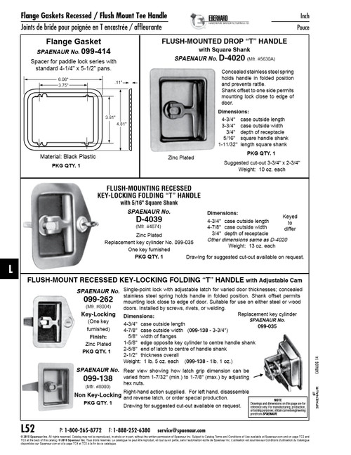Recessed "T" Handle Latch Non-Locking Right Hand Steel Zinc Plated   099-138