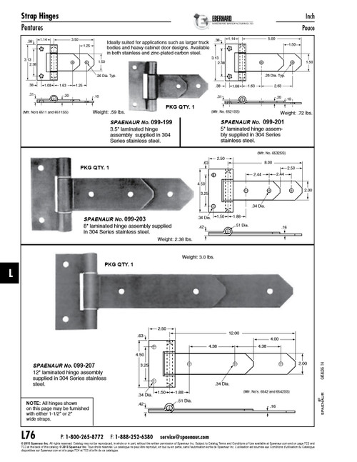 Laminated Strap Hinge 8" Long X 2" Wide 304 Stainless Steel   099-203