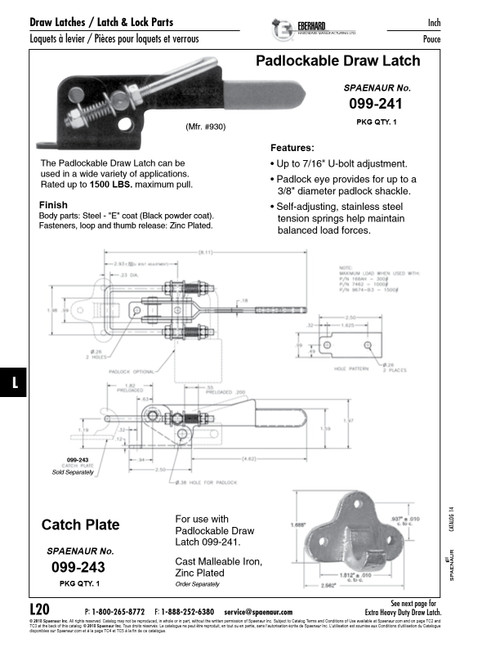 Catch Plate For Use With #930 Draw Latch Steel Zinc Plated   099-243