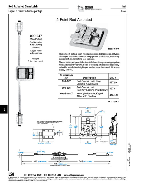 Slam Latch Paddle Handle 2-Point Rod-Actuated Flush-Mounted Key Locking Keyed Alike 5 1/2" Lgth X 4 1/2" Width Of Receptacle Steel Zinc Plated   099-247