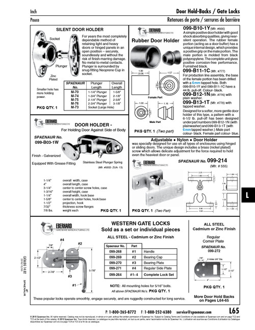 Gate Lock Set W/Regular Side Plate (Side Plate 099-271Handle 099-268 Cap 099-269 Bearing Plate 099-270) Steel Zinc Plated   099-264