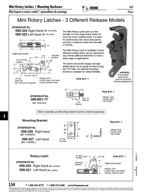 Rotary Latch (Left Hand) W/End Actuator Lever Steel Zinc Plated Pawl Is Everlube Finish(54)   099-325
