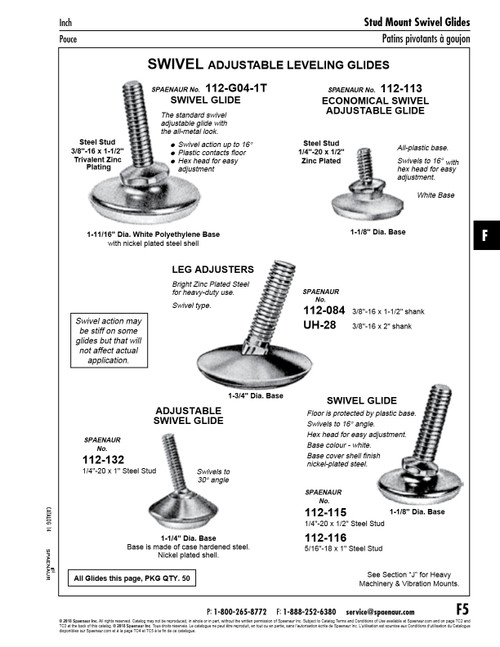 Swivel Type Leg Adjuster 1 3/4" Base Dia (3/8"-16 X 1 1/2" Shank) Steel Zinc Plated   112-084