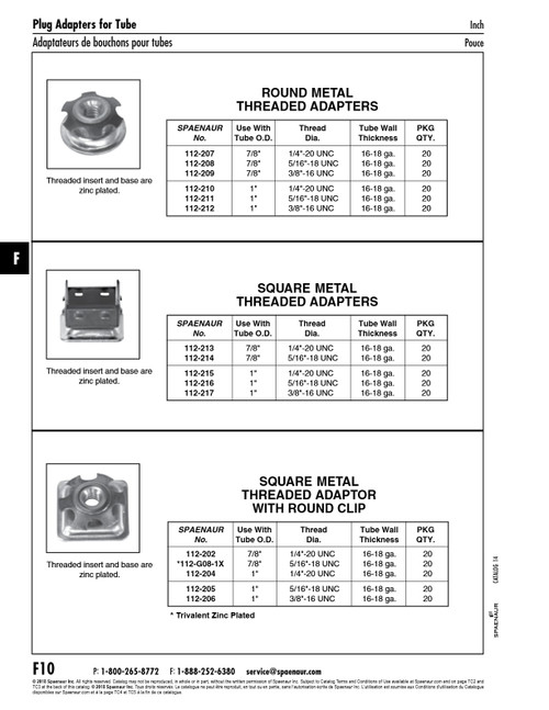 4-Sided Square Metal Threaded Adaptor For 1" Square Tube Dia With 5/16"-18 Unc Thread Steel Zinc Plated Base Finish   112-216