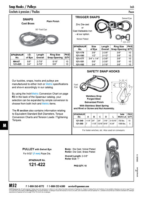 Trigger Snap Loop Swivel Eye 3/4" Eye 2 5/8" Oal 3/8" Snap Opening Cast Malleable Iron Nickel Plated   121-182