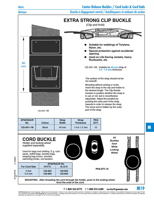 Cord Buckle (2 Parts - Holder & Locking Wheel) For 3Mm-4Mm Cord Delrin 500 Plastic White   122-660