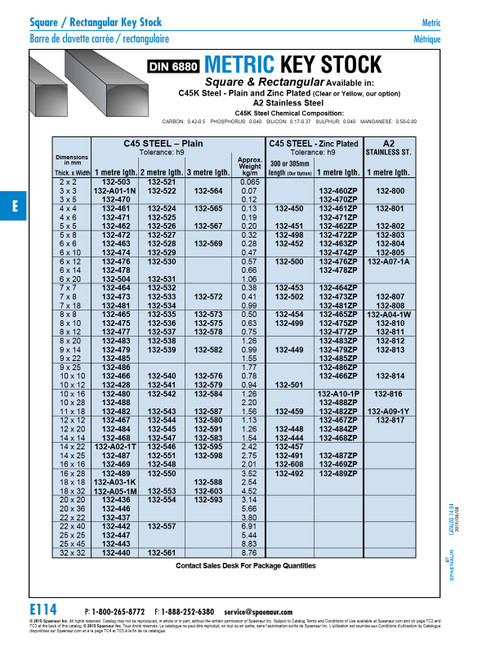 Key Stock Metric Rectangular 10Mm X 8Mm X 1 Metre C45K Steel Plain Din 6880/St 10X8X1Mtr   132-475
