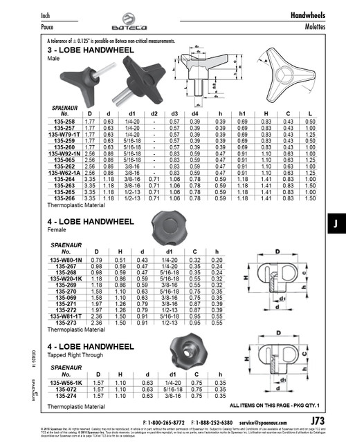 4-Lobe Handwheel Female Thread 1.58" Width With 5/16"-16 Thread 1.10" Overall Height Thermoplastic Black   135-270