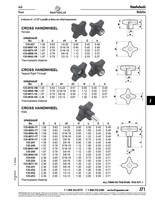 Cross Handwheel Male Thread 1.58" Width With 5/16"-18 X 1.00" Stud 1.95" Overall Height Thermoplastic Black   135-W94-1K