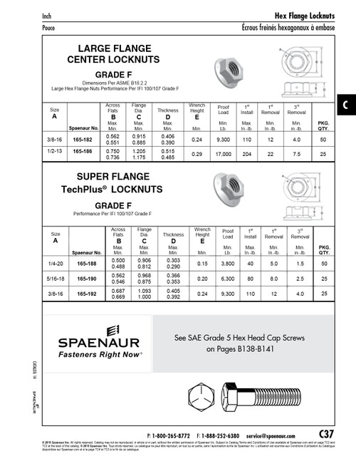 Side Distortion Hex Locknut Large Flange For Sae Gr 123 & 5 Bolts 3/8"-16 Unc Flange Dia Max .915" Grade F Steel Zinc Plated And Wax   165-182