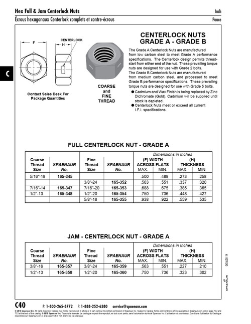 Centerlock Nut Grade A 1/2"-20 Unf Low Carbon Steel Cad Plated   165-354