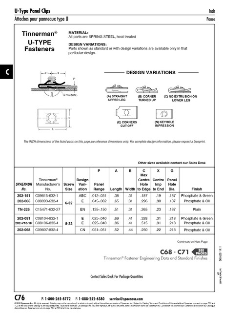 Spring Nut "U" Type For #6-32 Unc Mspanel Range .045-.062" Spring Steel Heat Treated Phosphate & Oil Tinnerman #D08091-632-4   202-021