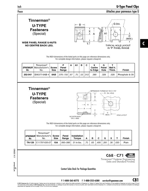"U" Type Spring Nut #8Ab (.070"-.150" Panel Range) .028" Spring Steel Phosphate & Oil   202-047