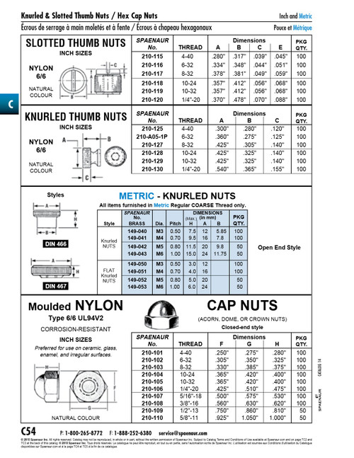 Cap Nut #6-32 Unc Nylon 6/6 Natural   210-102