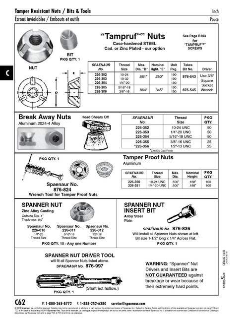 Tamper-Resistant Nuts 5/16"-18 X .864" Od X .345" Ht Low Carb Steel-Case Hard Zinc Plate   226-305