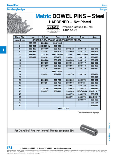 Dowel Pin Din 6325 4Mm X 24Mm Lgth M6 Tolerance Alloy Steel Case Hardened Precision Ground Din 6325/St 4M6X24   238-131