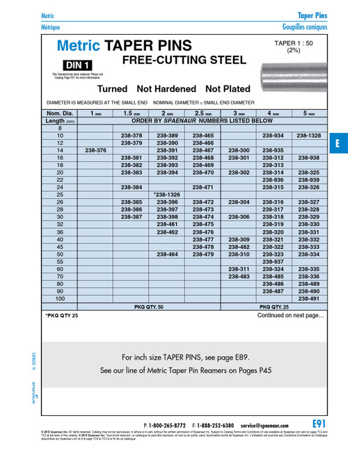 Taper Pin Din 1B 3Mm X 30 Mm Cl 5.8 Low Carbon Steel Milled From Bar - Plain Din 1B 3X30   238-306