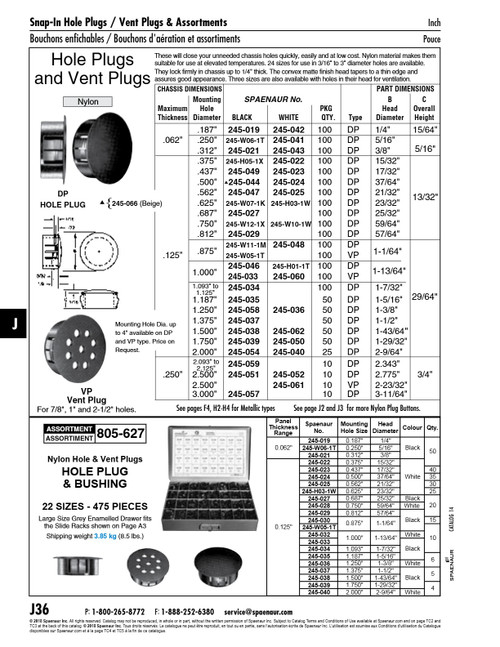 Hole Plug .437" Hole X .125" Max Panel Th White Nylon   245-023