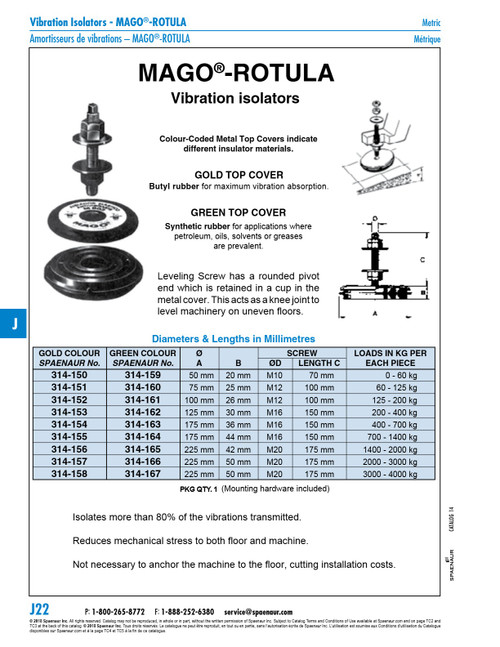 Mago-Rotula Anti-Vibration Mount Base 226Mm Dia X 47Mm Thk 1400-2000 Kg Load Rubber Green Cover   314-165